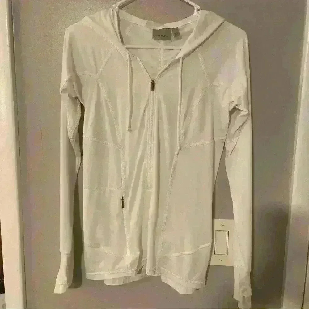Athleta, White, quarter zip, light weight hoodie, size small.